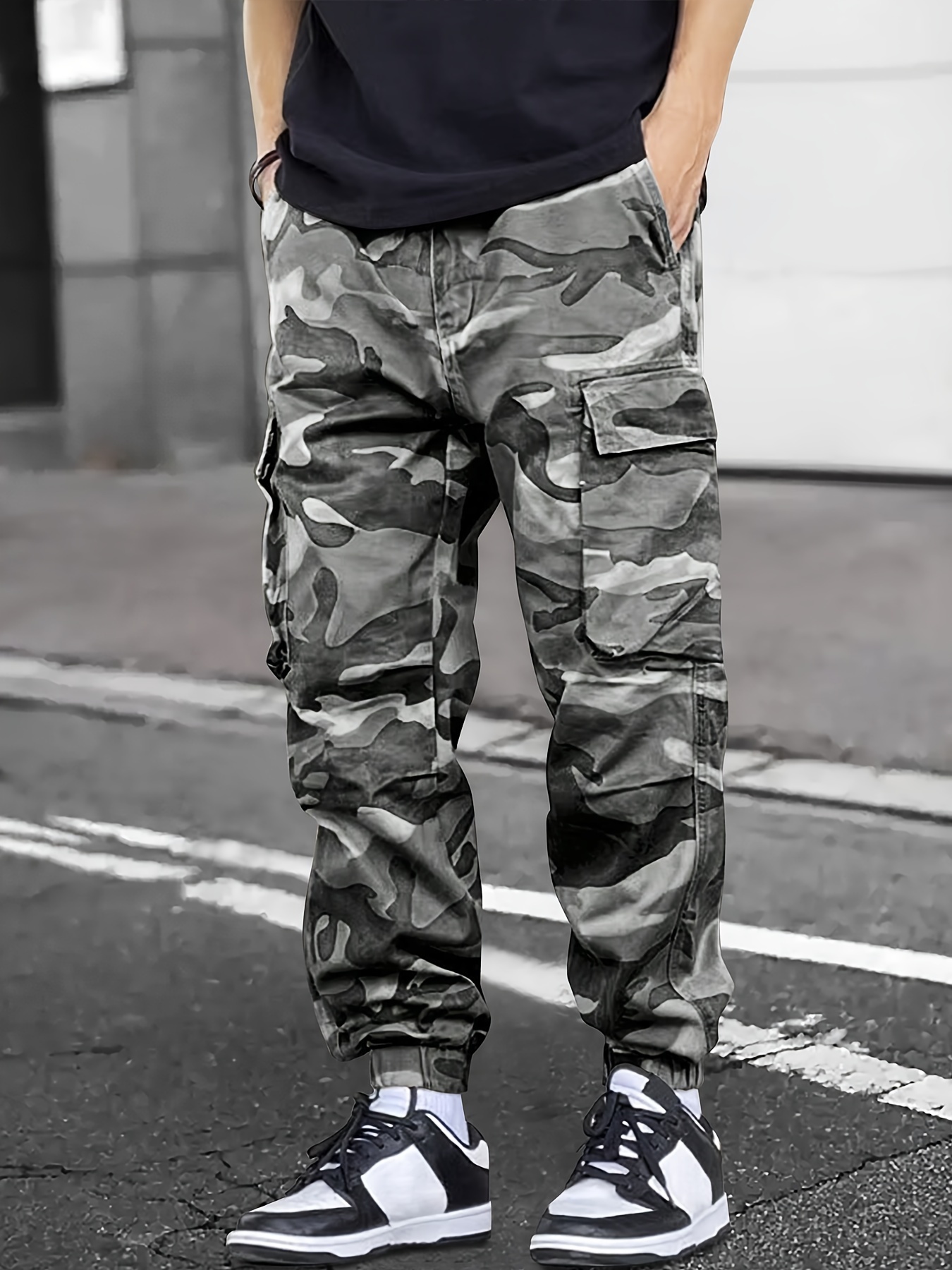 Joggers Black Grey White Camo Pants Men's Loose Camouflage Graphic