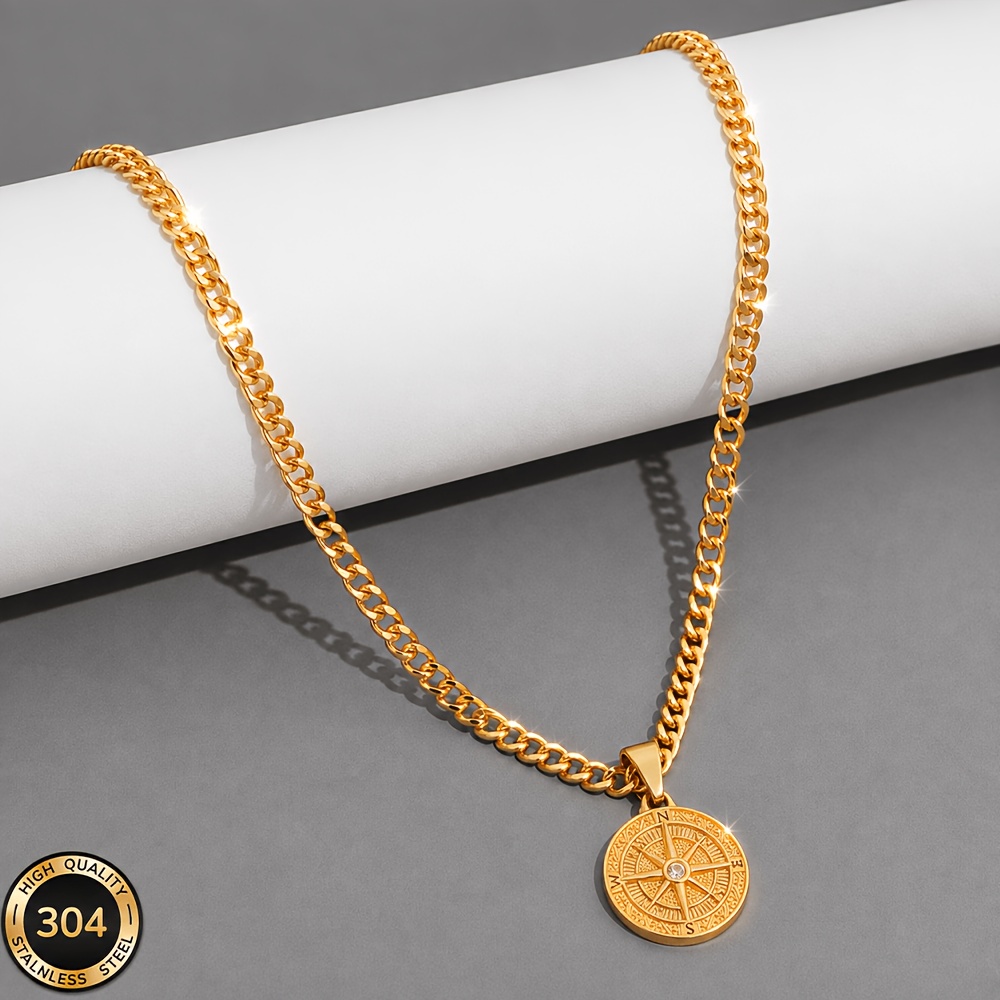 TEMU 18k Gold Plated 304 304 304 304 304 Stainless Steel Pendant Necklace, Exquisite And Compact, Unisex, Birthday Party, Hypoallergenic, Classic