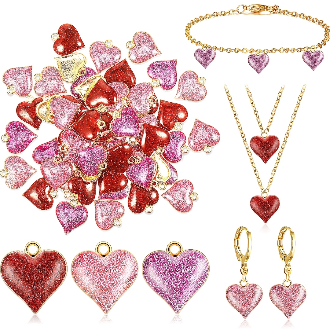 

Glitter Heart Charms For Jewelry Making - Mini Alloy Pendants In Red, Pink & - Diy Earrings, Bracelets & Necklaces - Ideal Day & Valentine's Gift, 10pcs/20pcs, Earringbracelet Necklace Charms