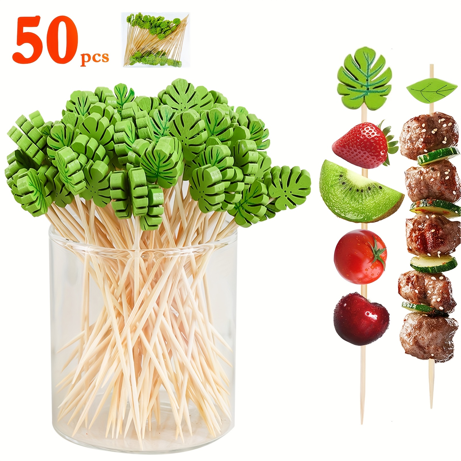 Image of Tropical Picks Set, Monster Picks, Party Toothpick Decorations, Hawaiian Bamboo Sticks, Fruit Appetizer Drink Picks Halloween Gifts