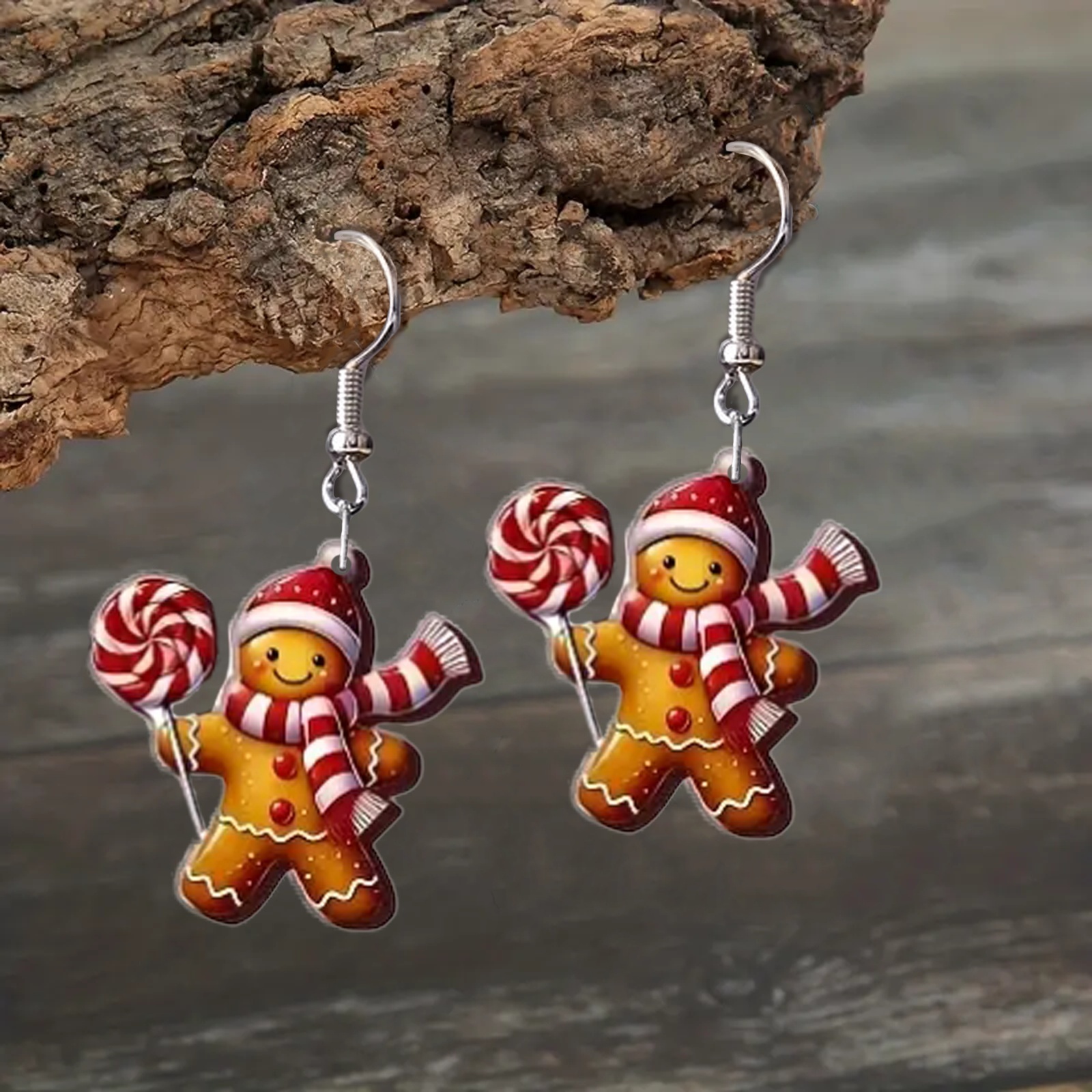 Acrylic 2D Christmas Gingerbread Cartoon Earrings, Fun Gift