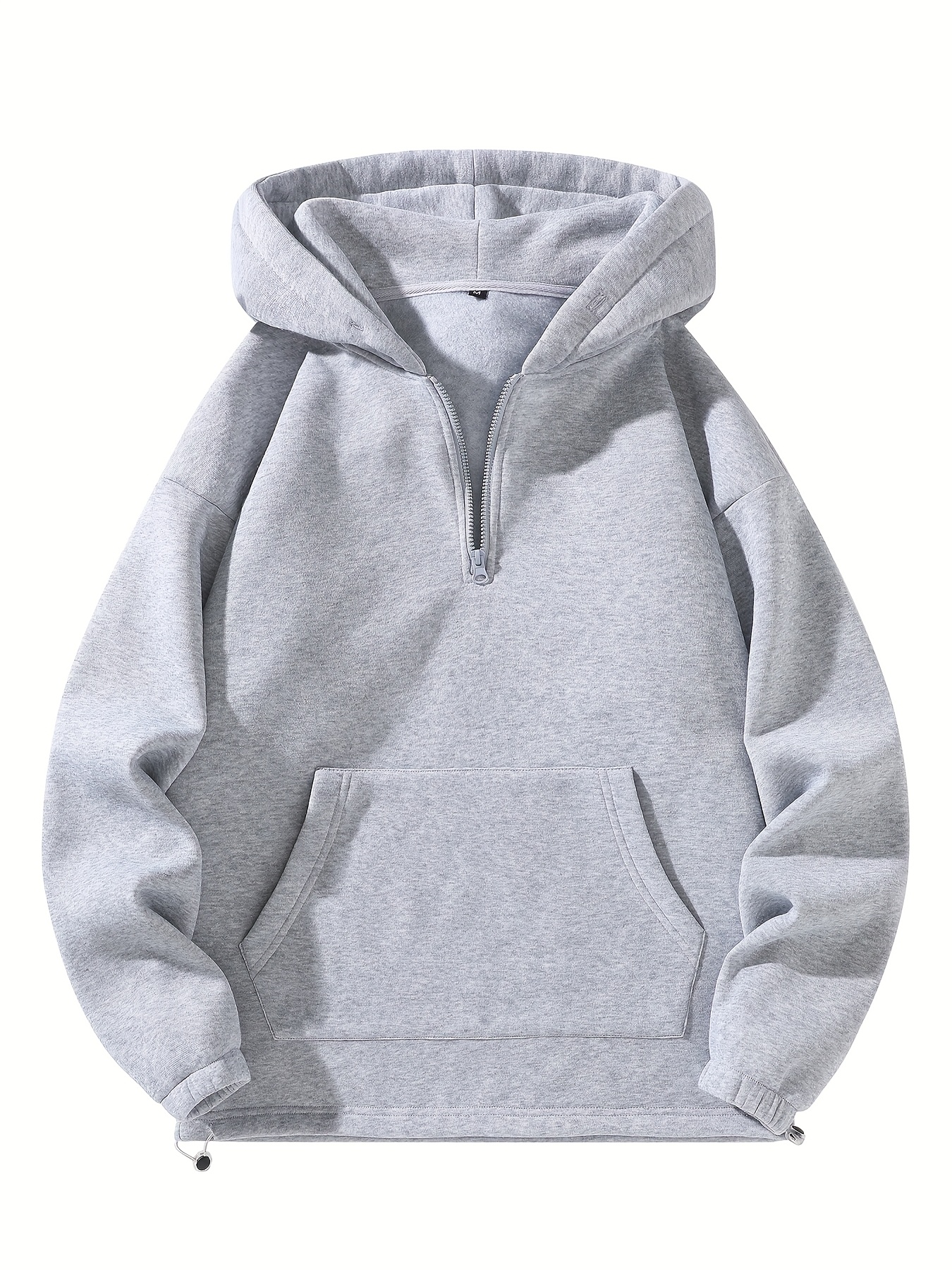 *'* Gray Half-Zip Hoodie with Adjustable Drawstring Hem and Kangaroo Pocket  Casual Pullover Sweatshirt for Casual Attire