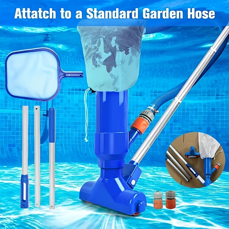 kit de limpieza de piscina: boquilla de aspiración de   rápido con red de skimmer para piscina (red para piscinas poco profundas),   de aluminio extensible de 40 cm de 3 secciones, base con ruedas y cepillo, compatible con conectores de manguera estándar   y americanos