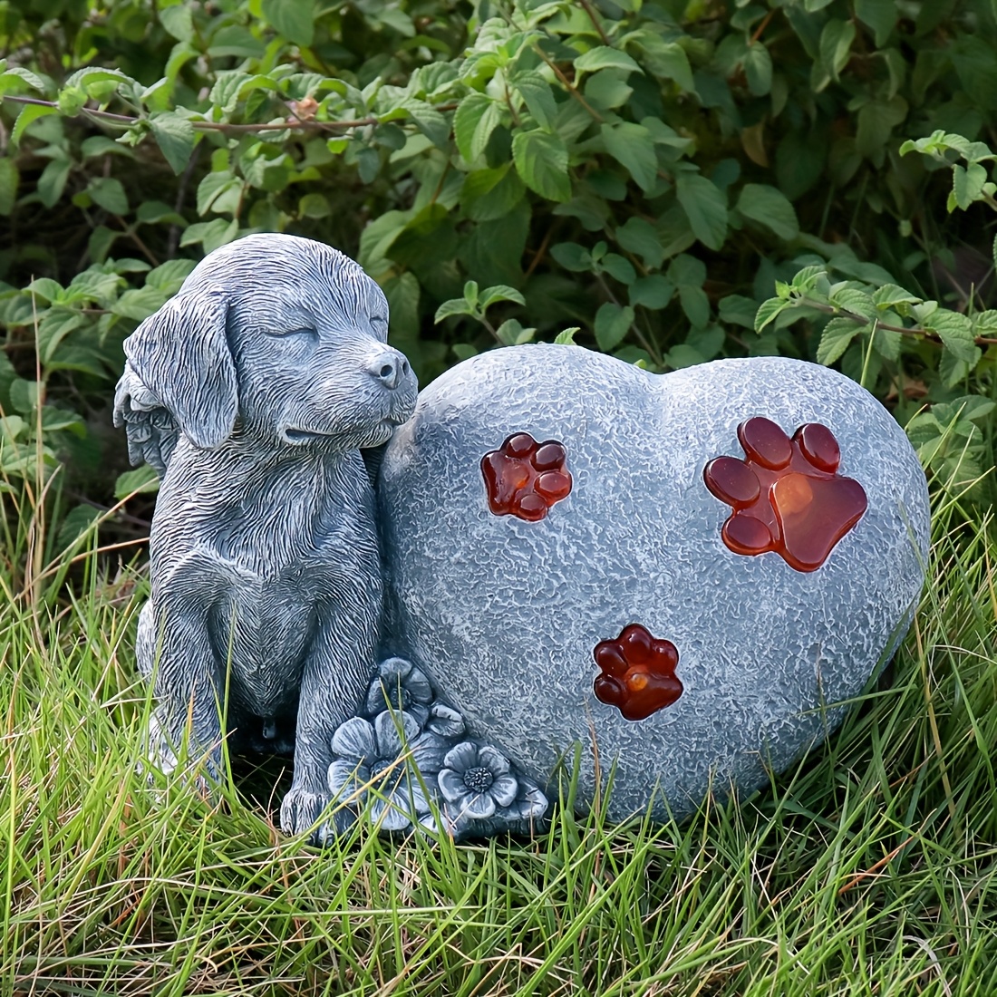 TEMU Garden Stone In Of A Heart For Your Pet Dog, Featuring Wings, Serves As An Outdoor Memorial Headstone To Honor The Loss Of Your Dog