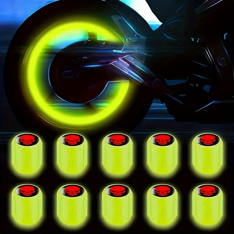 Eight Glowing Skull Tire Valve Caps