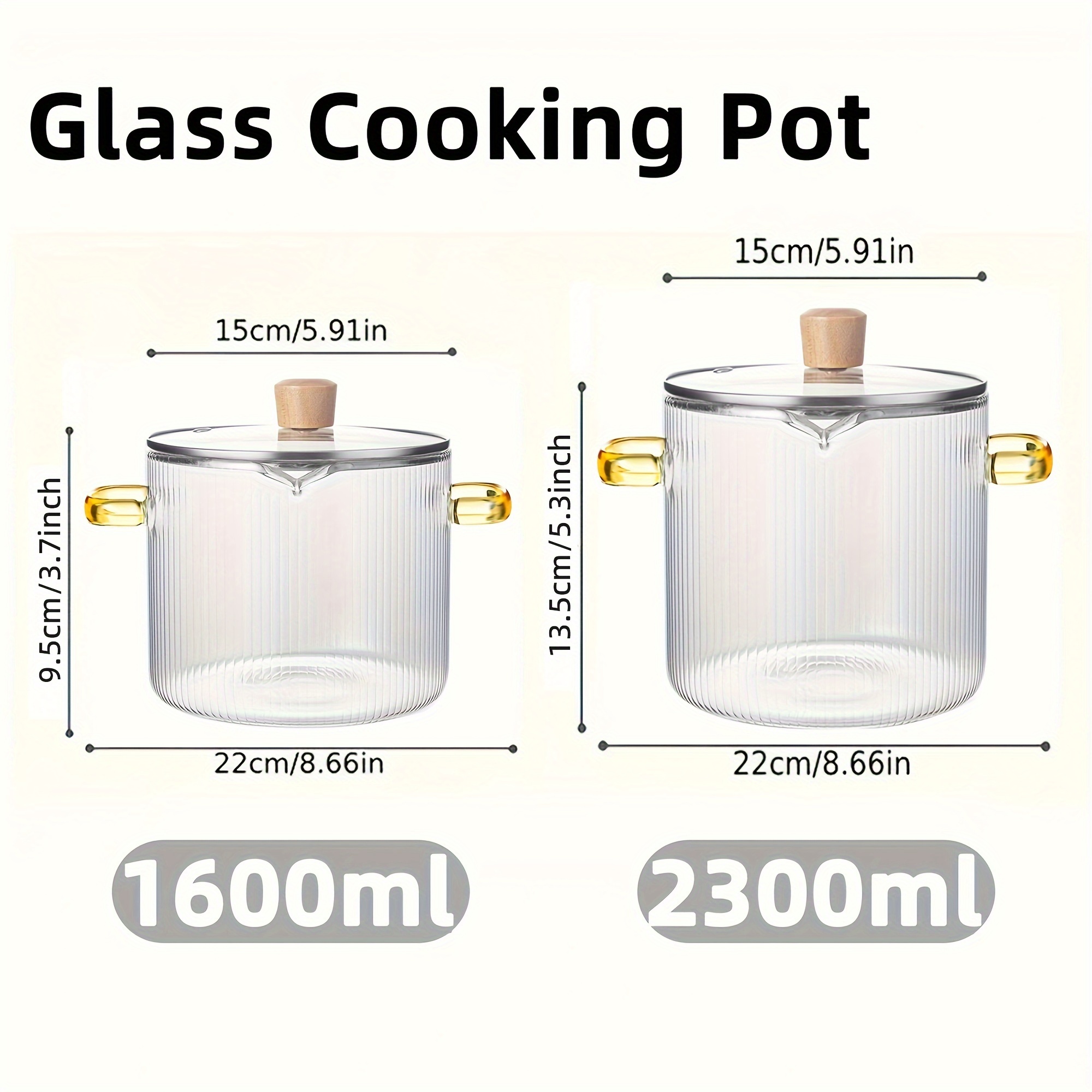 TEMU Set Of 2 Glass Cooking Pots With - Heat-resistant Pan And Pot For Safe Soup Preparation - Sturdy And Easy-to-clean Kitchenware For Home Use