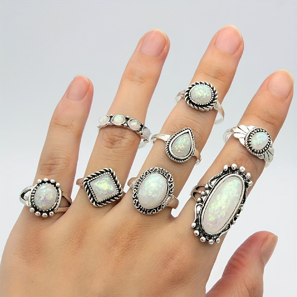 

Opp Bag 24pcs/lot Women's New Ring Vintage Bohemian Fashion Simple Couple Gemstone Jewelry Ring Party Mixed Gifts Random Mixed Shipping