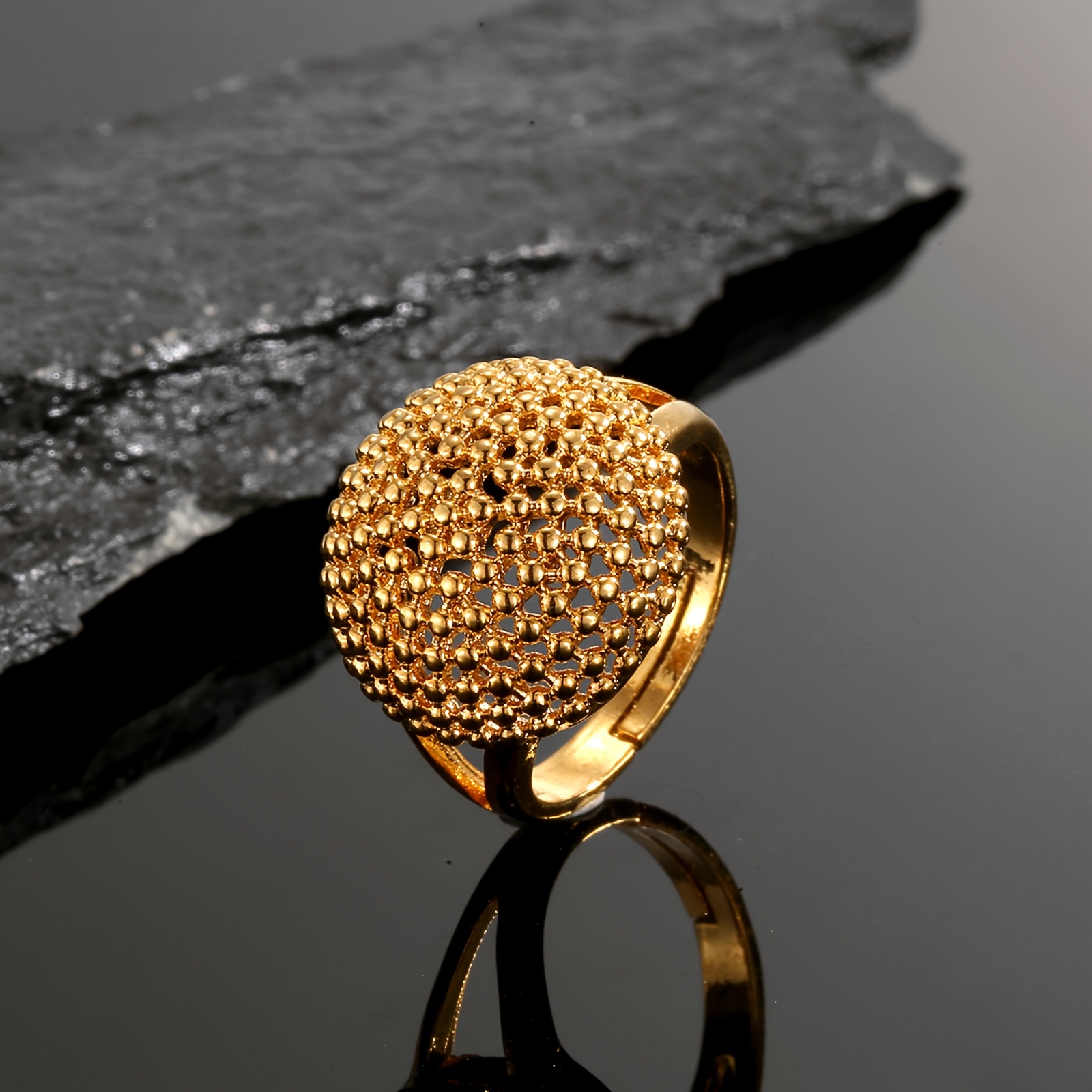 TEMU 1 anillo elegante de cobre chapado en oro de 22 ajustable para mujer, para /uso diario/fiestas, joyería, adiciones de moda , regalos para de la