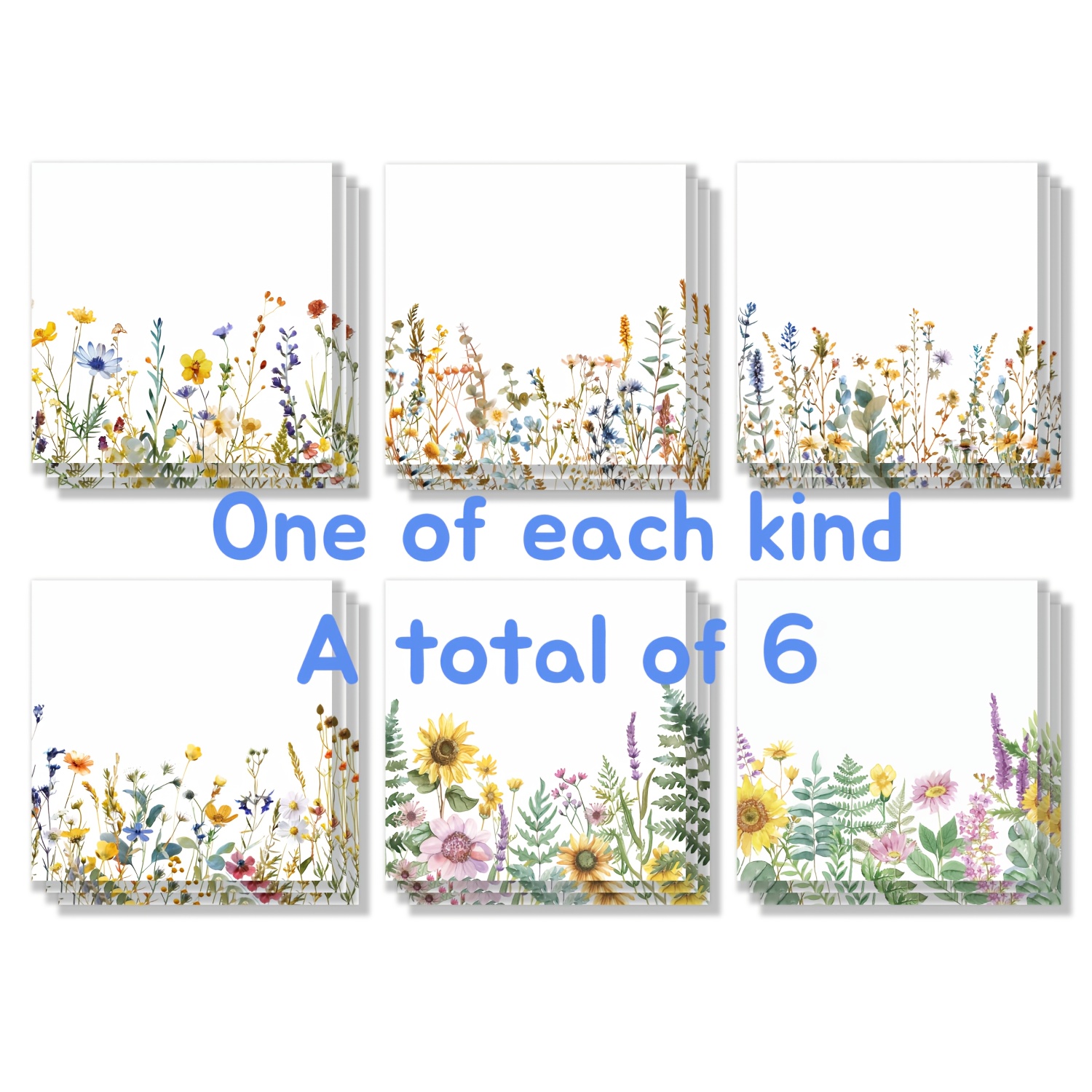 E-shop Set mit 6 Wildblumen-Haftnotizen, 3x3 Zoll, bezaubernde Notizblöcke mit Klebeband für , für Schule, Büro oder Zuhause, Geschenke für Schüler und