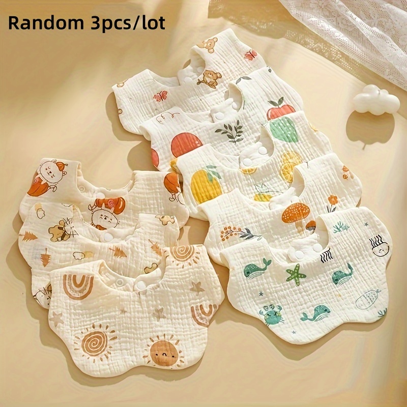Random 3-strip Pack Bibs Gauze Drool Bibs Newborn Baby Anti-spit Bib