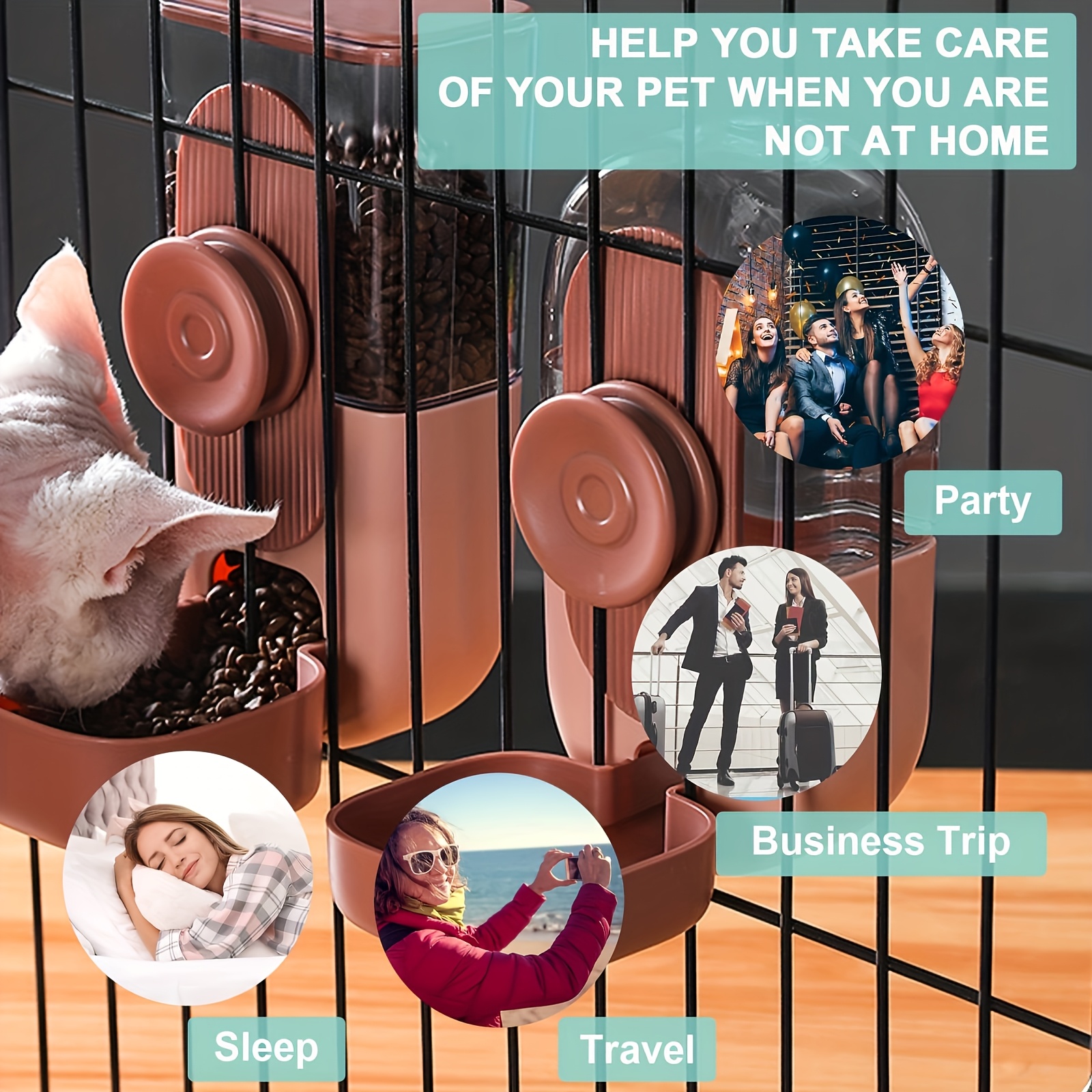 2pcs Hanging Automatic Pet Food Water Dispenser, Auto Gravity Pet Feeder And Waterer Set, Cage Cat Food Bowl Dog Feeding Station for Puppy And Kitten Rabbit Chinchilla Hedgehog Ferret, Without Battery - Image 3