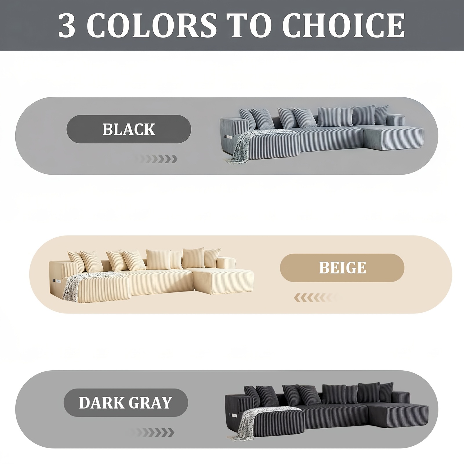 Image of Modern U-shaped Modular Segmented Sofa, 6-8 Seater, Frameless Sofa With Puffed Foam Cushions, Corduroy Sofa, Extra-large Sofa For Living Room And Bedroom, No .