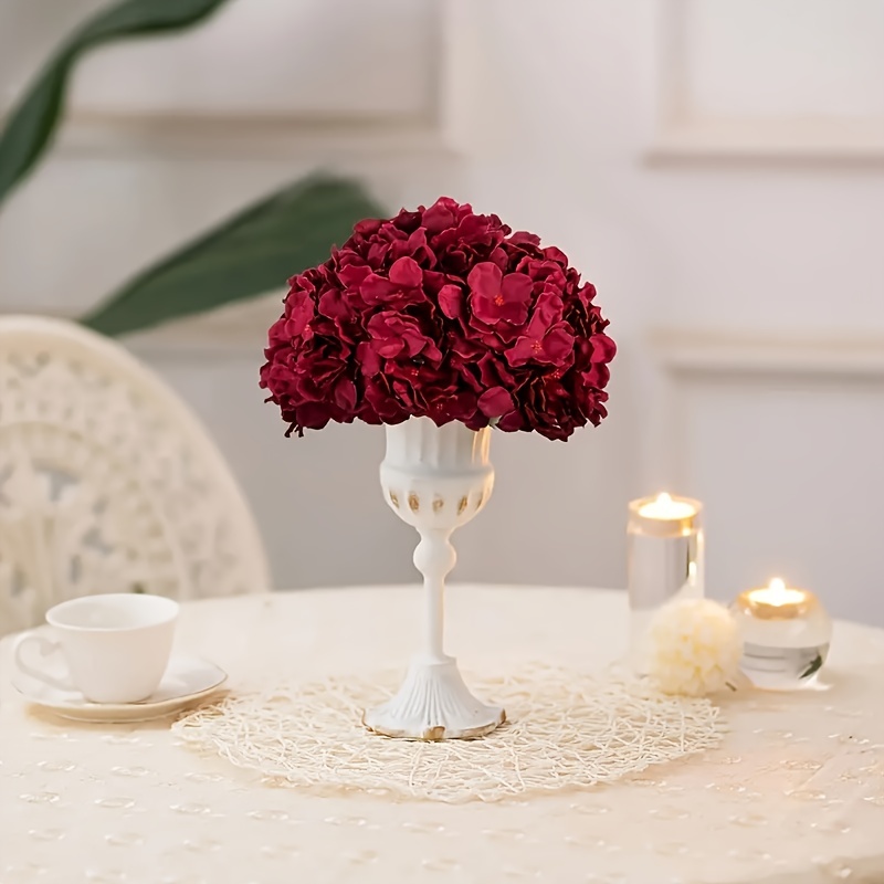 15pcs Burgundy Fabric Hydrangea Heads - Perfect For Diy Wedding Centerpieces, Bouquets Home Decor