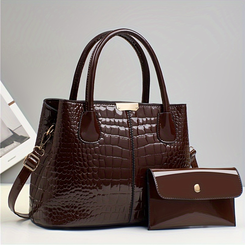 

Crocodile-embossed Tote Bag For - Spacious, Stain- , Shoulder & Zip