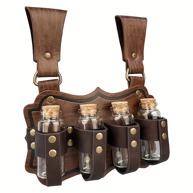 Image of Medieval Relief Belt Parts With 4 Cork Vials, Fantasy Wizard Potion Bottle Waist Additions, Christmas Wizard Fantasy Additions For Larp Medieval Role Playing