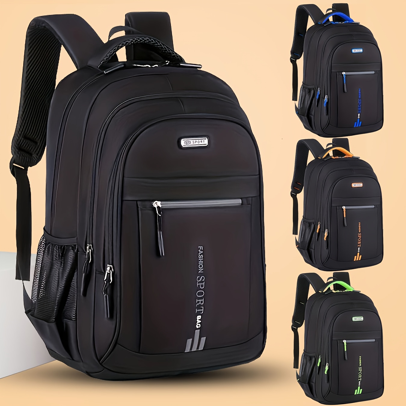 

Waterproof Nylon Backpack For Middle & High School Students - Sleek Black With Accents, Large Capacity, Laptop Compartment, & With Multiple Pockets And Adjustable Straps, Backpack For School