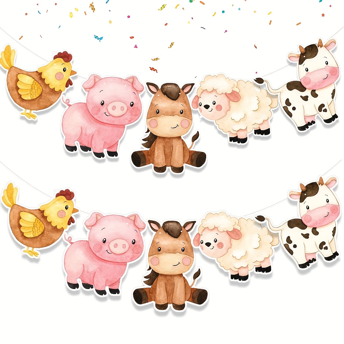 Image of A Set Of Farm Animal Birthday Banners – Farm Party Decorations With Cow, Pig, Horse, Sheep, And Chicken Birthday Party Banners And Pull-string Flags