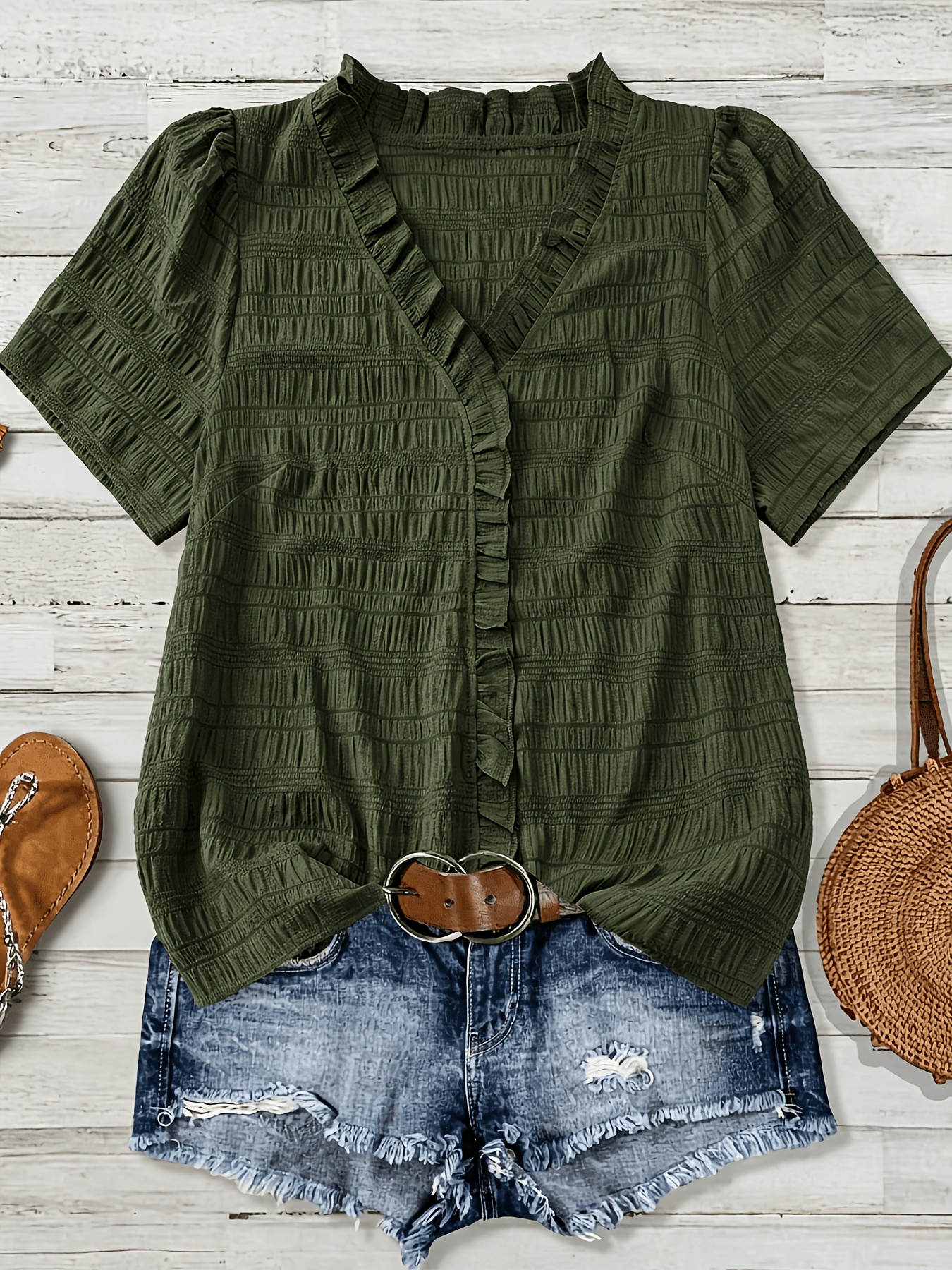 solid color v neck   short sleeve shirt