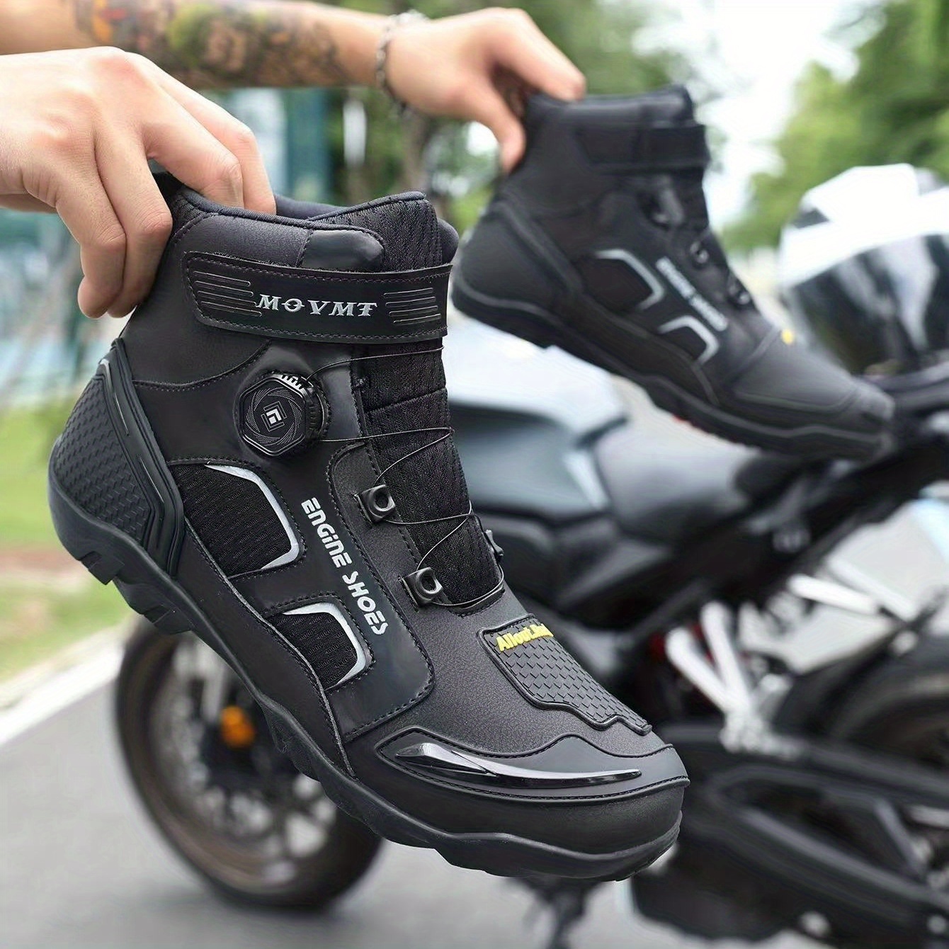 TEMU 6068 Botas de Motocicleta para Hombre 2026 Estilo para Entusiastas de la Motocicleta, Zapatos de Moda para Exteriores, Interior de Tela , Botas