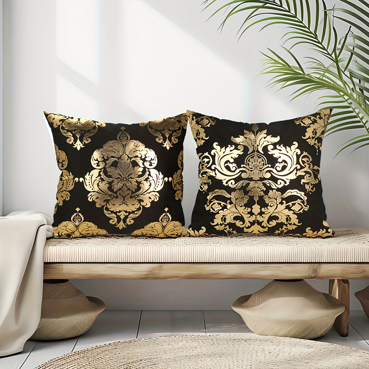 

2pcs, Short Plush Boho Baroque Luxury Golden Plated Decorative Square Throw Pillow Covers, 18in*18in, Cozy Modern Home Decorations Pillowcases For Sofa Couch Bed Room Decor, Without Pillow Inserts.