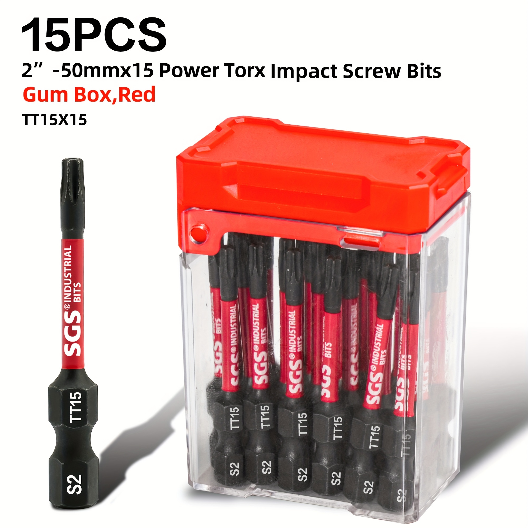 Image of 15pcs Torx (tt10/tt15/tt30) S2 Steel Screwdriver Bit Set, 50mm - 2" - Heat Resistant, , High Magnetic, For, , Wood & Metal Crafts
