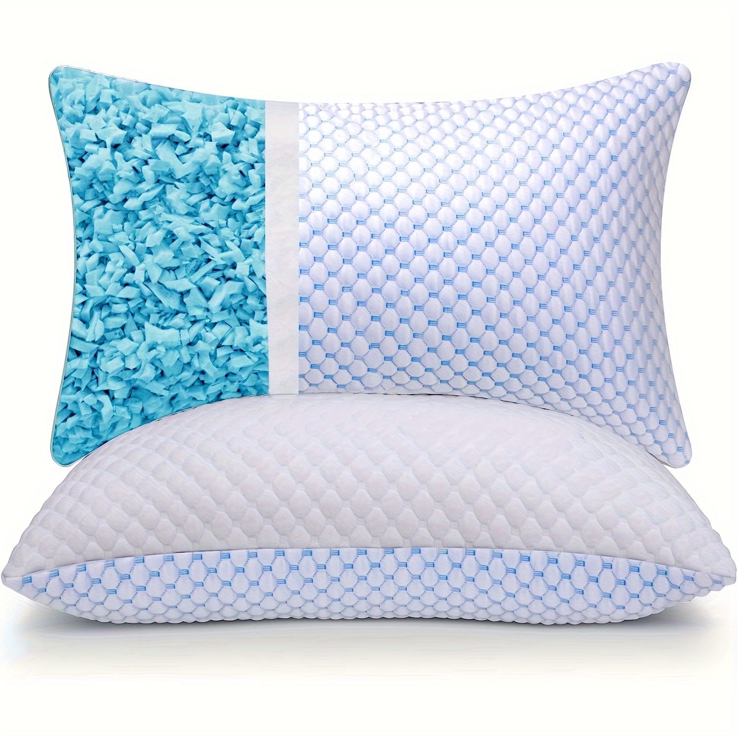 1pc personalized pillow with cooling gel bamboo fiber cover adjustable washable hypoallergenic for   and stomach sleepers two tone design purple blue