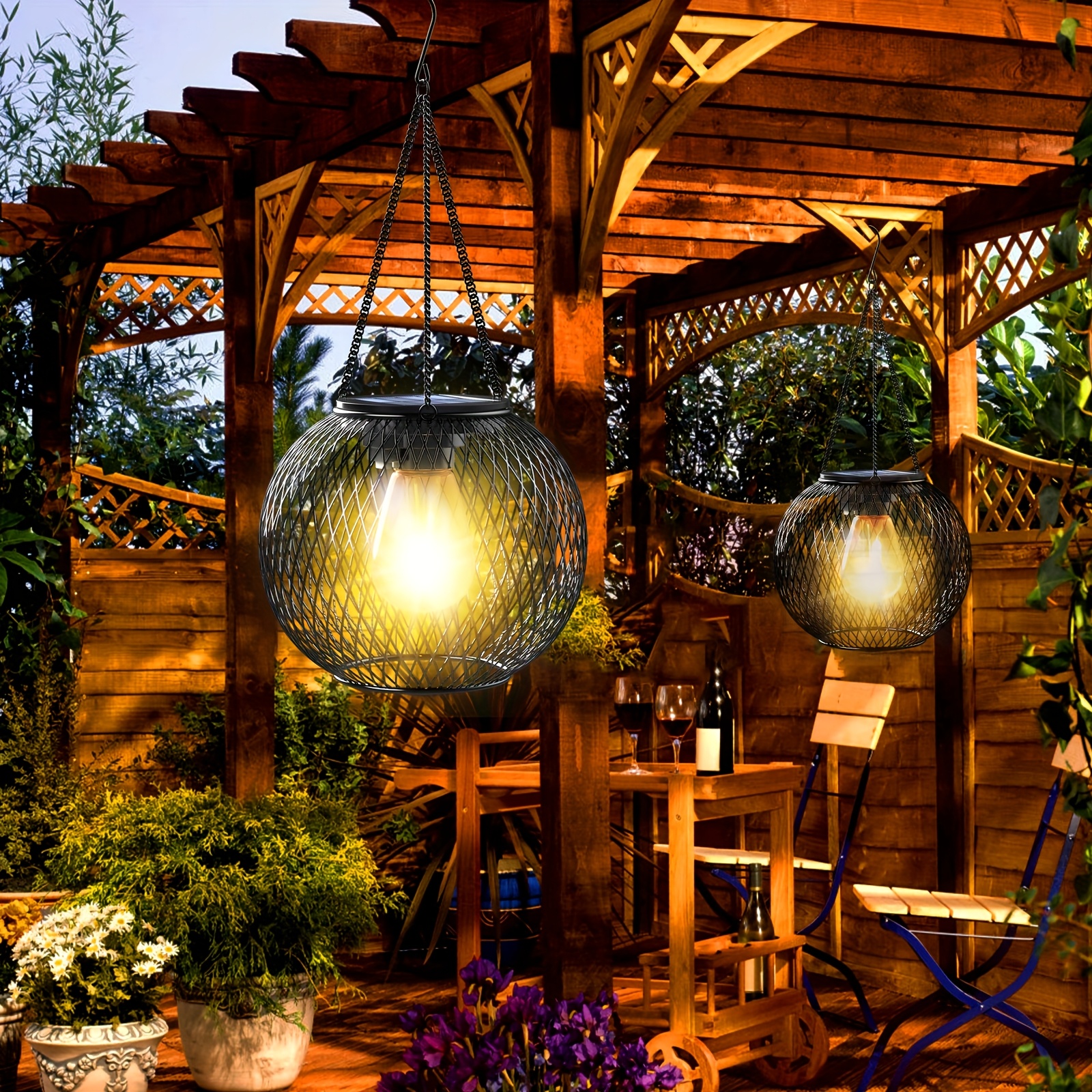 Farolillo Solar Para Exterior, 2 Unidades, IP65, Resistente Al Agua, De Metal, Para Exteriores, Para Jardín, Decoración De Jardín, Görvitor, LED, Luz Blanca Cálida, Lámpara Solar Para Exteriores
