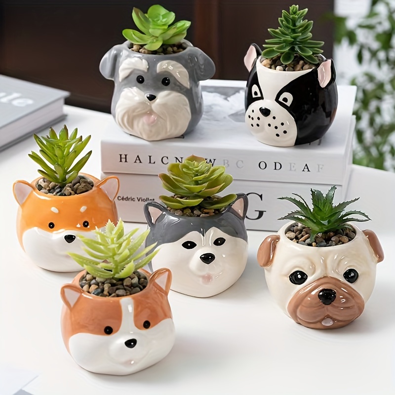 

1pc Ceramic Cartoon Animal Plant Pot - Series - Rust Resistant Decorative , Checkered Indoor/outdoor Use - Animal Printed Ceramic Pot, Suitable For Home Gardening