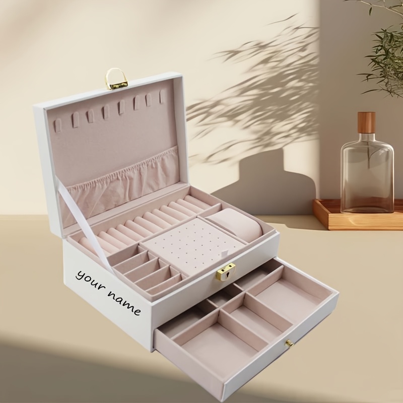 Double-Layer Faux Leather Jewelry Box with Lock and Key