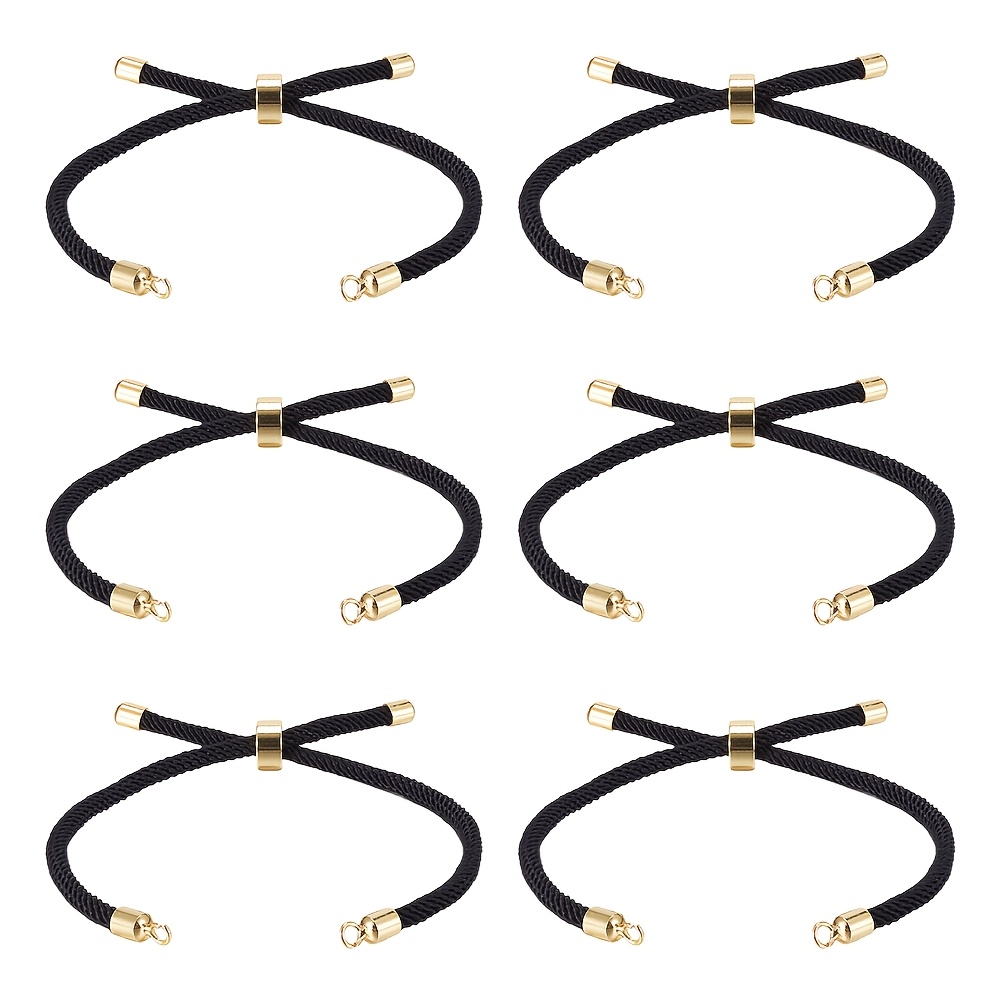 E-shop 10 Stück Nylon Gedrehte Armbandherstellungszubehör, Schiebeverschluss-Armbänder mit Messingbeschlägen, Schwarz, 8,66~9,06 Zoll (22~23 cm),