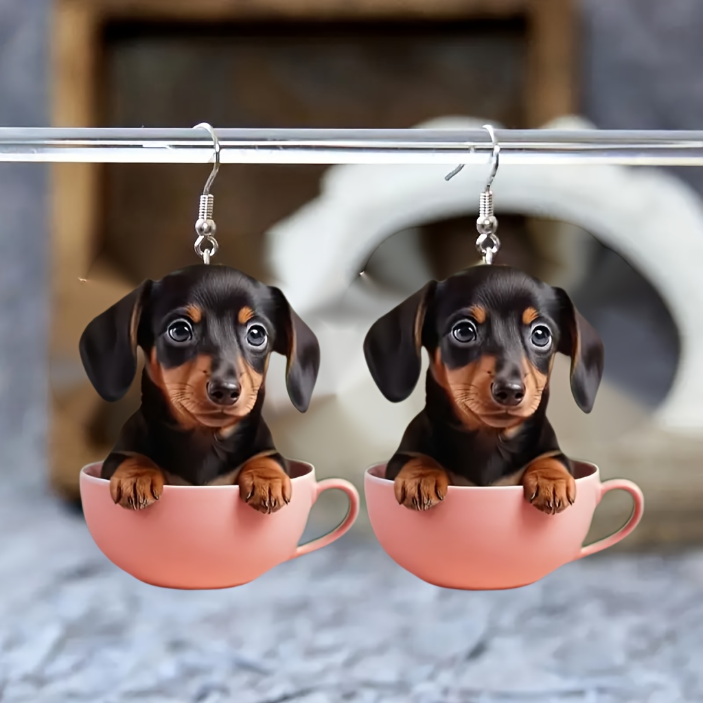 

Boucles d'Oreilles en Acrylique Teckel dans une - Mignon de Tasse à Café , Cadeau Adolescents & Adultes