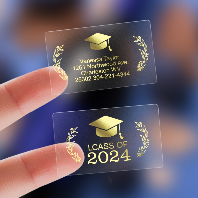 

Set, Transparent Custom-made Graduation Labels-durable, Waterproof, Featuring Golden Foil Cap Design, Ideal For Class Of 2024 Announcements And Souvenirs