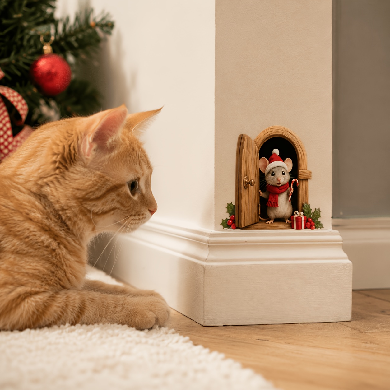 TEMU 1pc Creative Christmas Gift Mouse Decorative Wall Stickers, Suitable For Living Rooms, Bedrooms, And Other Spaces, Self-adhesive Waterproof