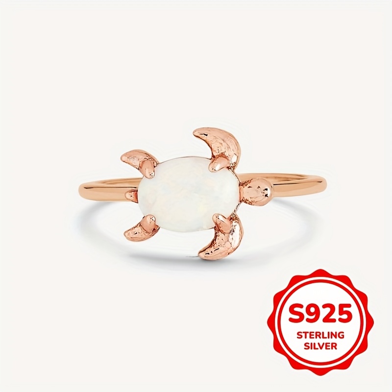 S925 Sterling Silvery Inlaid Synthetic Turquoise Turtle Ring