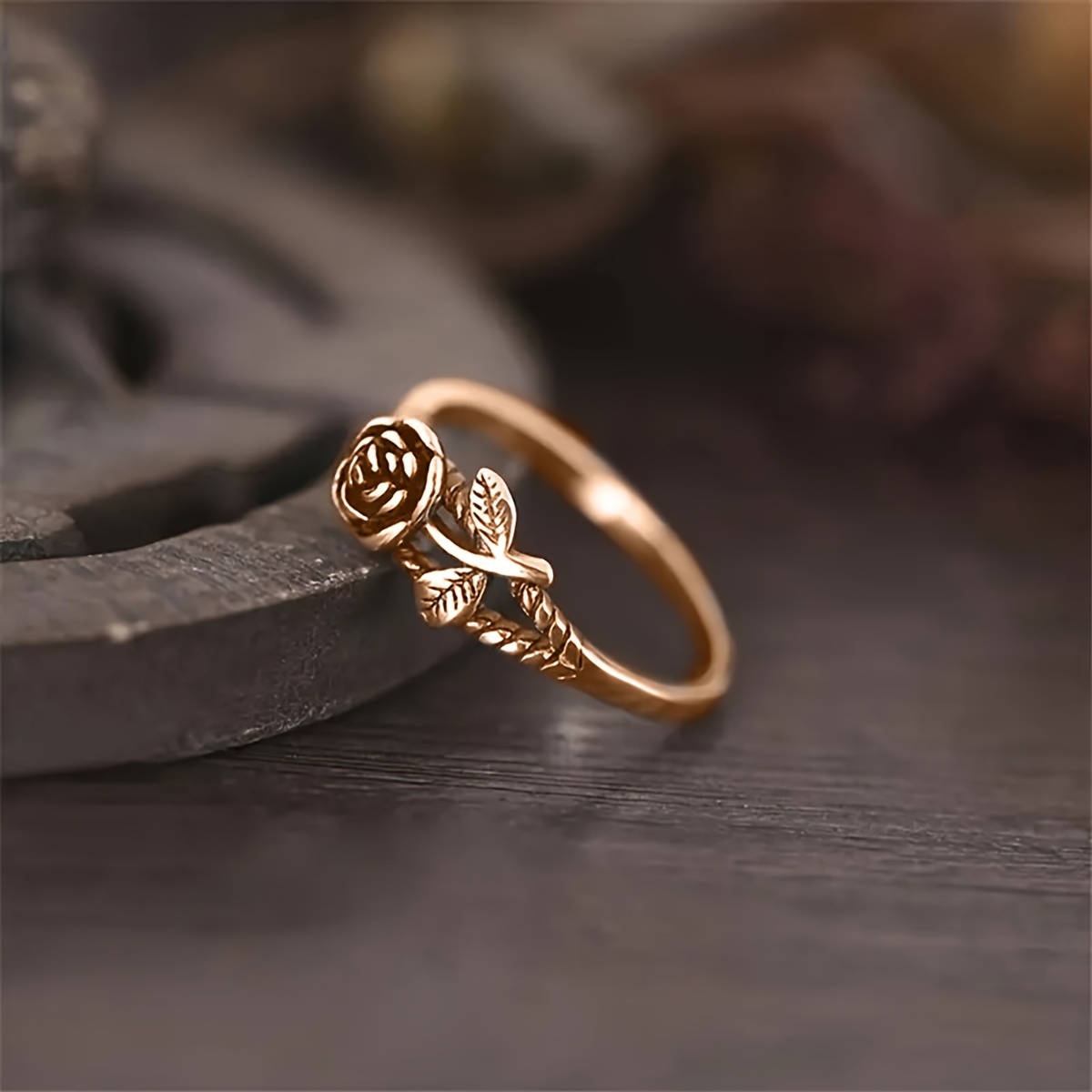 Vintage Distressed Floral Ring - 1pc 3D Rose Flower - Classic Thin Band Statement Ring - Temperament Alluring Index Finger Jewelry