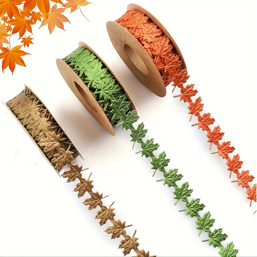 

Autumn Maple Leaf Pattern Ribbon - 3 Rolls, 5 Yards Each, Orange, Green, Brown - Perfect For Thanksgiving, Harvest, And - No Feathers