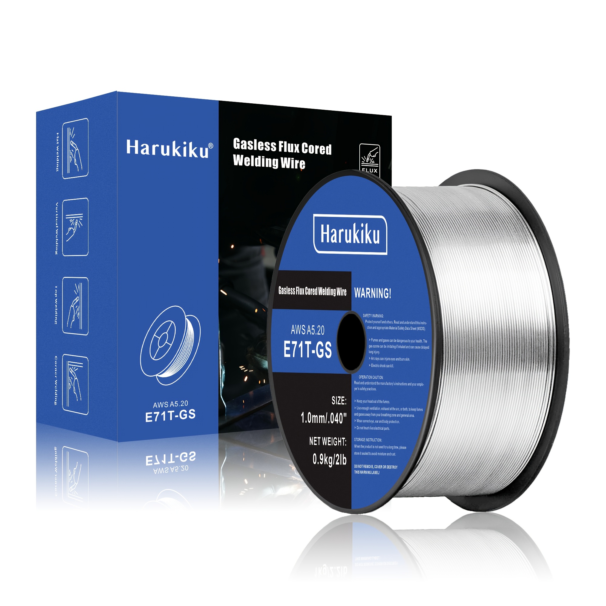 Image of Harukiku E71t-gs Self Shielded Flux Cored Wire, Mild Steel, Low , Gasless Mig Welding Wire, 0.9kg(2lb)