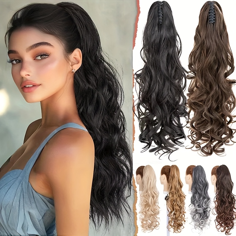 1pc elegant 24 long curly wave ponytail extensions with claw clip synthetic smooth natural look for women   for daily use parties weddings birthdays holidays ponytail hair extensions wedding hairpiece naturallooking hairpiece details 2