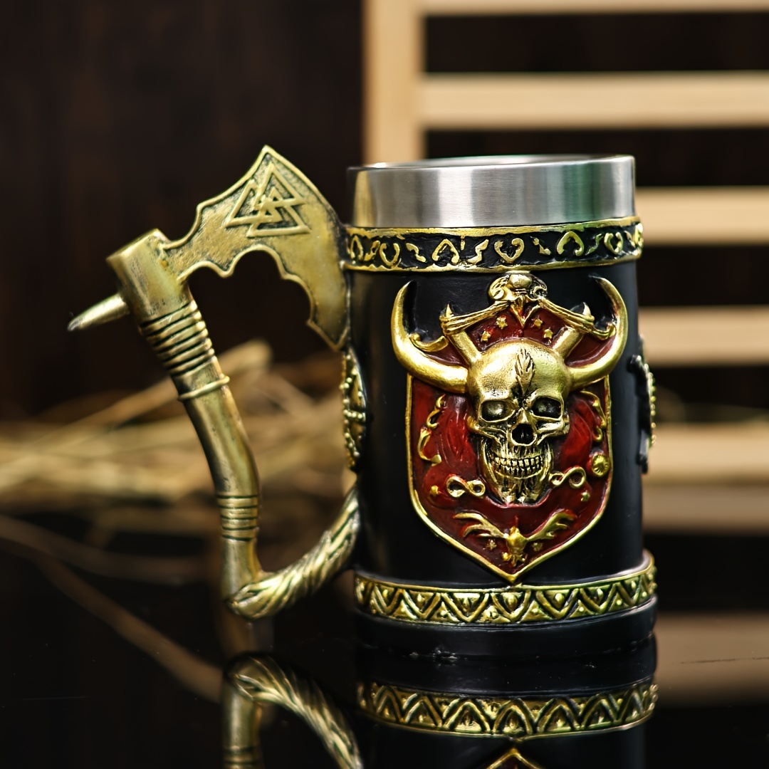 a large capacity 600ml beer glass european medieval viking pirate wine glass viking   coffee cup stainless steel water cup skull mark coffee cup halloween gift details 4