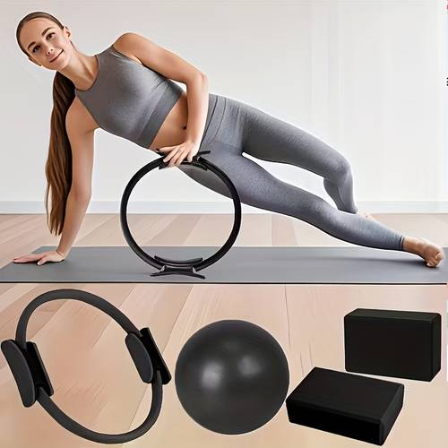 4pcs set black pilates ring balance ball and 2pcs yoga bricks christmas gift unisex full equipment