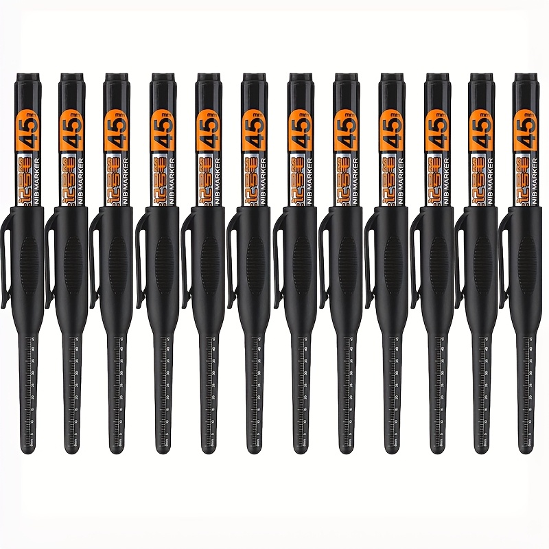 TEMU Set Of 12 Long-headed Deep Hole Marking Pens, 45mm, Permanent Ink Markers For Carpentry, Construction Marking Tools, Metal Marking Pens, And