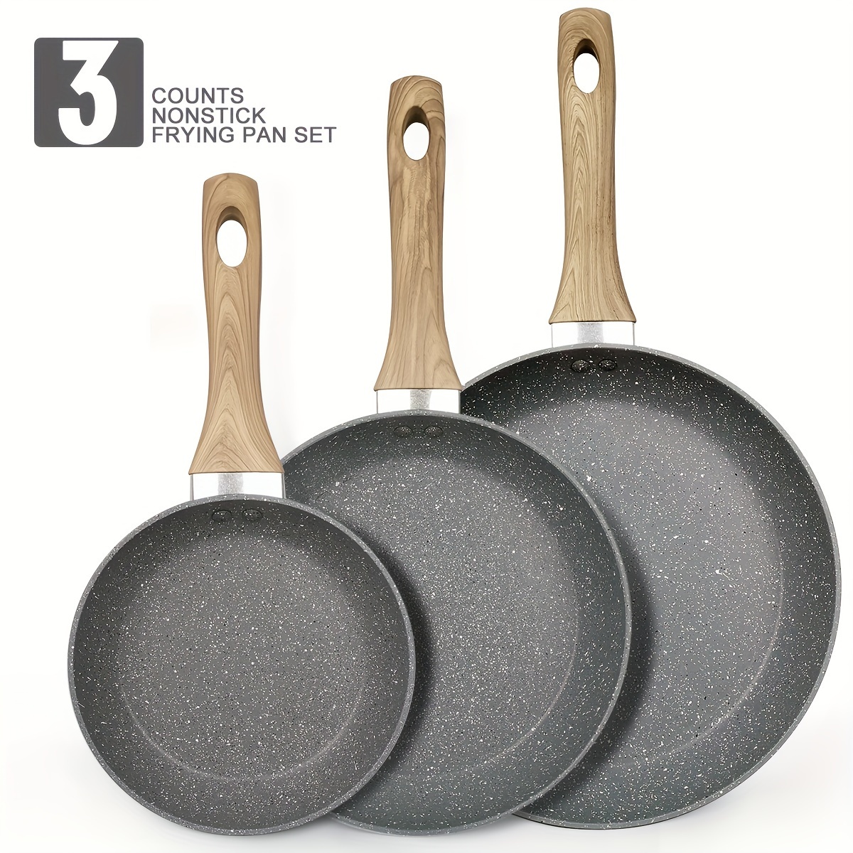 

Ensemble de 3 Ustensiles de Cuisine en Aluminium Antiadhésif - & , Compatible Induction, Facile des Aliments, des Poêles à Œufs de 7", 9.5", 11" - pour les Cuisines Saines