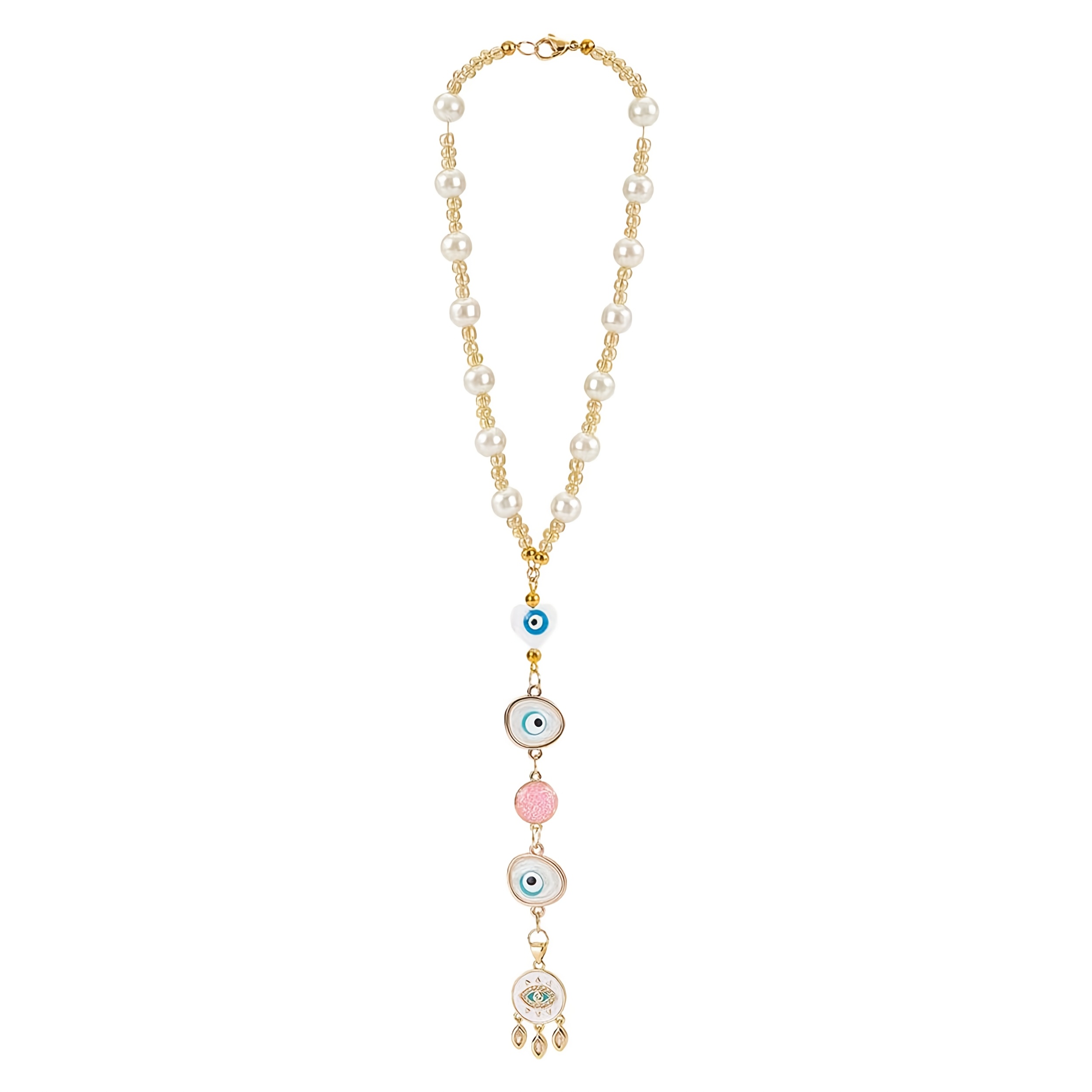 Image of Evil Eye Car Mirror Charm Beaded Hanging Ornament Sun Pendant Decoration Suitable For Windows, Doors, And