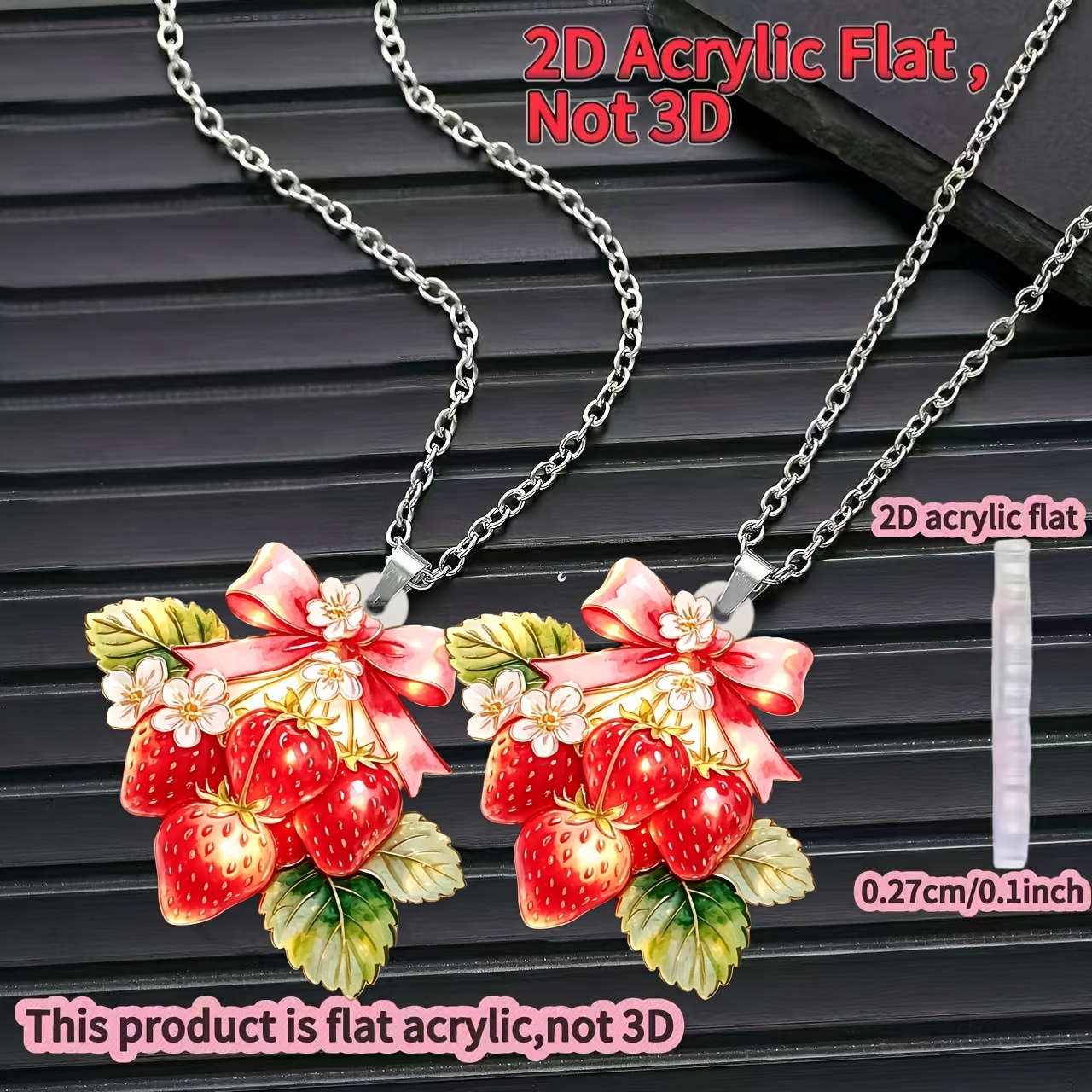 Strawberry Flower Pattern 2D Acrylic Pendant Necklace
