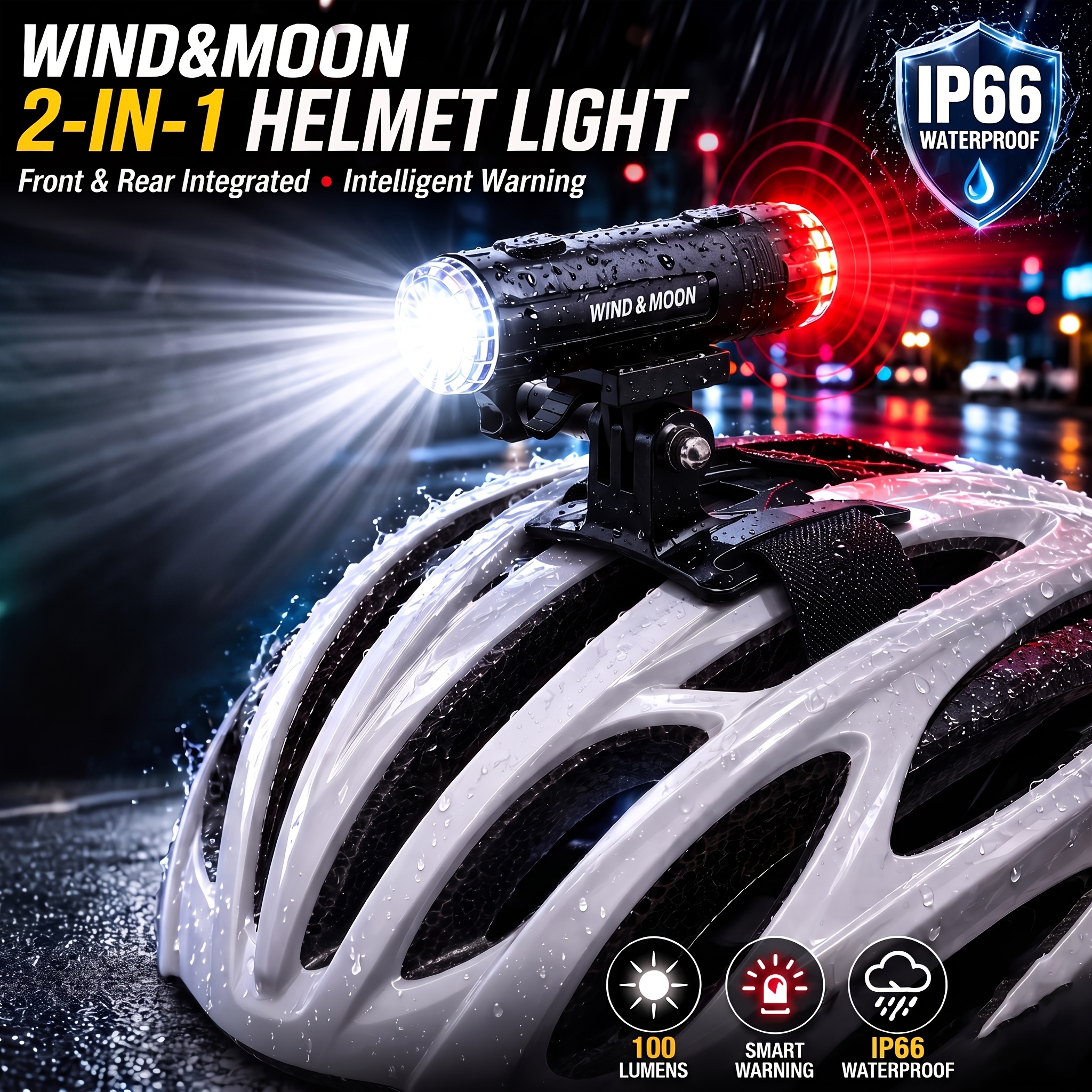 item picture bike helmet light front and rear 2 in 1 usb rechargeable led bicycle headlight taillight ip66 waterproof 5 warning   with mounting bracket for night  
