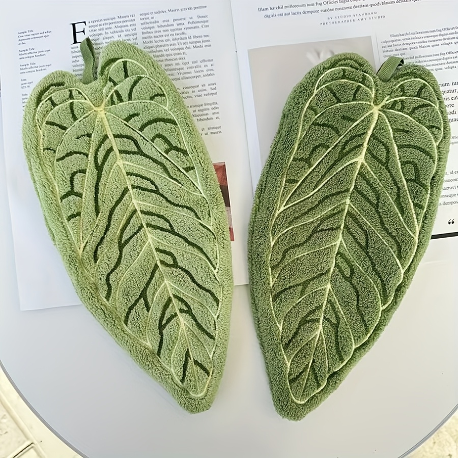 TEMU 2pcs, Tropical Plant Leaf Hand Towels, Simple, Realistic, Soft, Absorbent And Quick-drying Plant-shaped Kitchen Hanging Towels And Bathroom Hand Towels, Ideal Household Items
