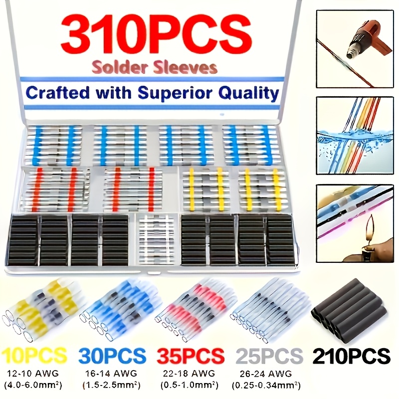 TEMU Kit de 310/916 pièces de connecteurs de fils thermorétractables à souder et à sceller, connecteurs étanches thermorétractables, bornes