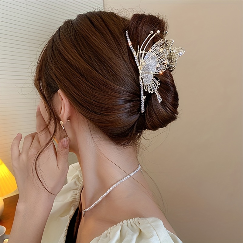 

Full Diamond Gold Hairpin Back Head Grab Clip Feminine Large Shark Clip Headpiece