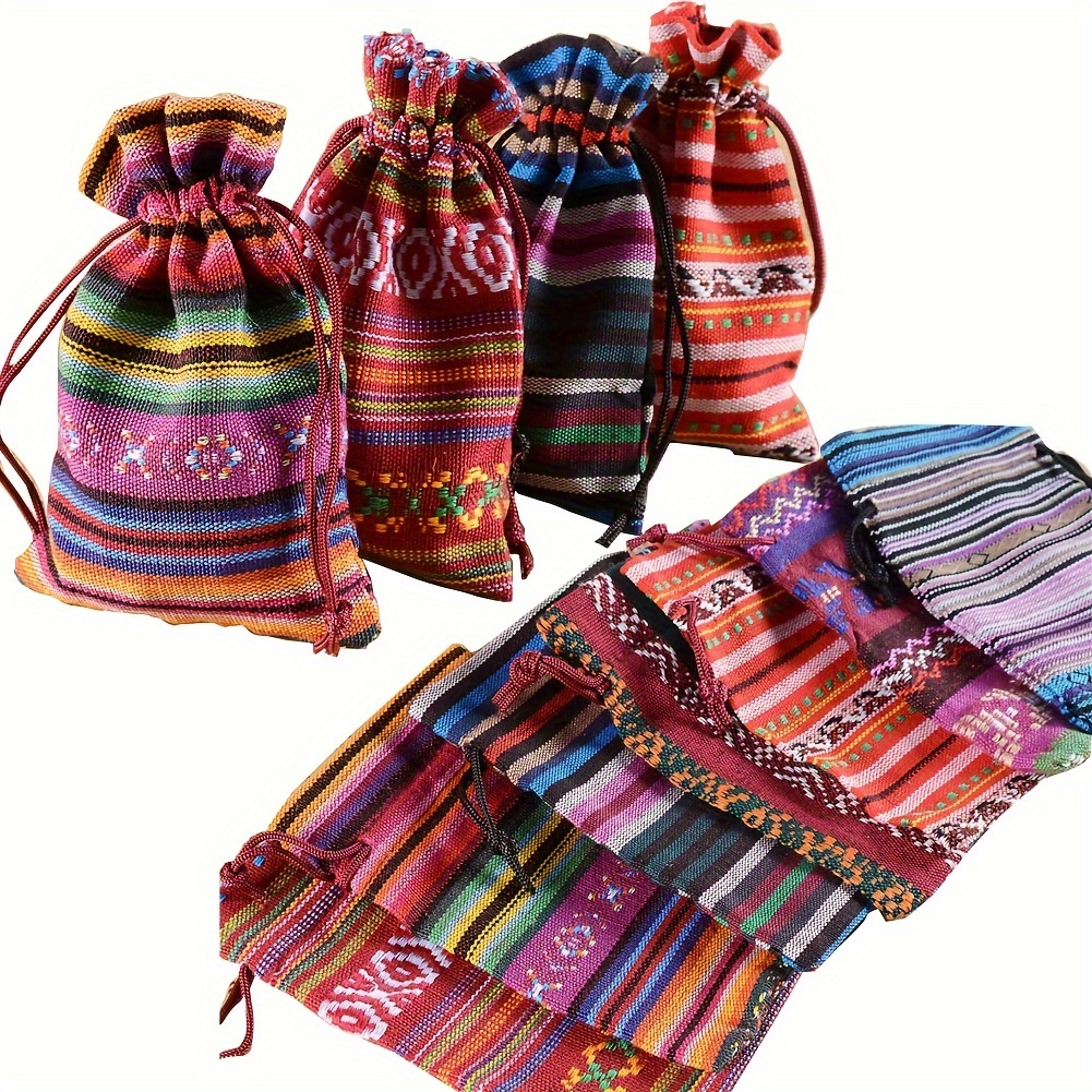 TEMU Gift For Her/him 12 Ethnic Style Striped Drawstring Gift Bags For 5th Party, Mexican Party Bags, Christmas, Halloween