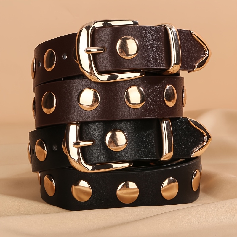 punk style faux leather belt women adjustable studded belt  display picture 3